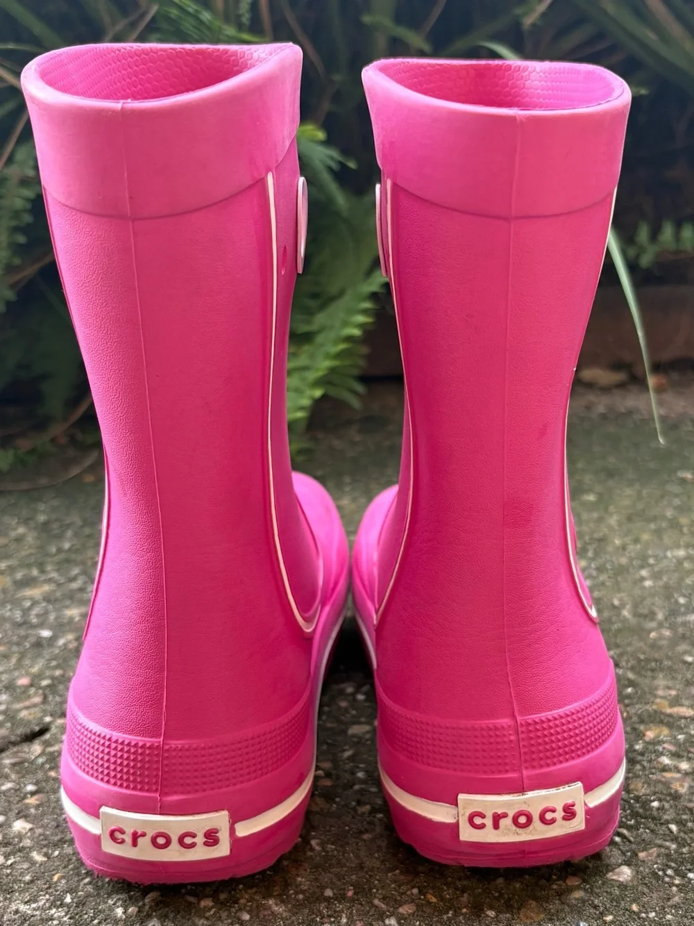 Crocs Jaunt Youth Girls Sz 3 Pink Rain Boots Mud Puddle Pull On Waterproof